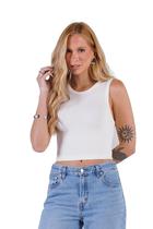 Regata Cropped Seamless Tecido Canelado Sem Costura Cor:Off WhiteTamanho:M