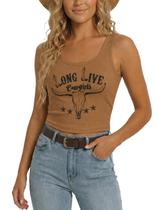 Regata Cropped Sem Manga Feminina YHHR Estilo Cowgirl Regata Cropped Sem Manga Feminina YHHR Estilo Cowgirl