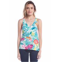 Regata Estampada Floral Fresquinha Básica Moda Verão Blusa Colorida Alcinhas Cruzadas nas Costas