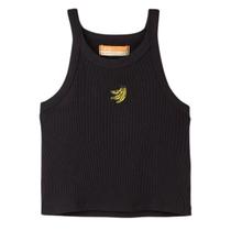 Regata Fábula Rib Curta De Bordado Banana Preto Verão