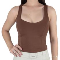 Regata Feminina Autenticada Cropped Marrom - 7752 Regata Feminina Autenticada Cropped Marrom - 7752