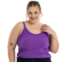 Regata Feminina Básica Decote e Alcinha Canelada Moda Primavera Verão Plus Size 50722A