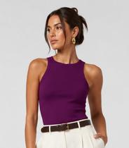 Regata Feminina Básica Em Cotton KO Roxo Regata Feminina Básica Em Cotton KO Roxo