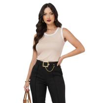 Regata Feminina Básica Viscolycra Cor Bicolor Bege e Branco Tamanho Único Moda Regata Feminina Básica Viscolycra Cor Bicolor Bege e Branco Tamanho Único Moda