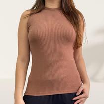 Regata Feminina Canelada Marrom em Malha Regata Feminina Canelada Marrom em Malha