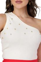 Regata Feminina Canelada Ombro Só Blusa Nula Manga Ribana Canelada OFF Detalhes Strass