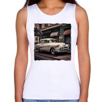 Regata Feminina Carro retrô branco - Foca na Moda