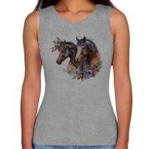 Regata Feminina Casal de cavalos e flores - Foca na Moda Regata Feminina Casal de cavalos e flores - Foca na Moda