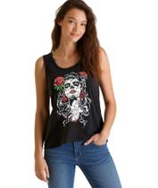 Regata Feminina Caveira Mexicana Estilo La Catrina Vintage Camiseta Estilosa Tamanho Único