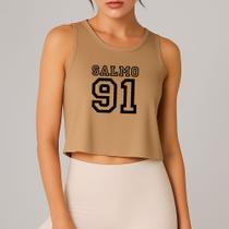 Regata Feminina Cropped Estampa Salmo 91 Estilo Streetwear Skatista Modinha Cristã Treino Academia