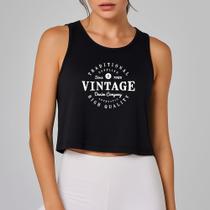 Regata Feminina Cropped Estampa Vintage Denim Company Modinha Retrô Mulher Menina Treino Soft Gym