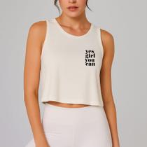 Regata Feminina Cropped Estampa Yes Girl You Can Treino Musculação Gym Academia Cutting Pilates
