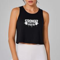 Regata Feminina Cropped Estampada Stronger Every Day Estampa Treino Musculação Esporte Atlético