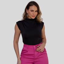 Regata Feminina de Gola Alta Ombro Franzido Coladinha Moda Casual