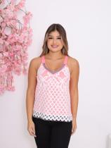 Regata Feminina de Moletom com Tela em Renda e Decote Bordado Casual