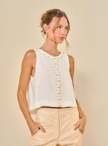 Regata Feminina em Linho Tachinhas OPen Regata Feminina em Linho Tachinhas OPen