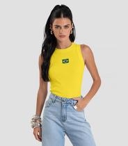 Regata Feminina em Ribana Canelada Brasil Dianna Amarelo Regata Feminina em Ribana Canelada Brasil Dianna Amarelo
