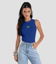 Regata Feminina em Ribana Canelada Brasil Dianna Azul Regata Feminina em Ribana Canelada Brasil Dianna Azul