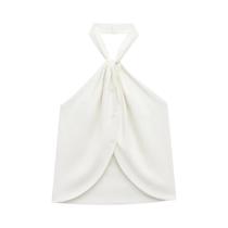 Regata Feminina Estilo Europeu Em Linho Tencel Com Decote Halter, Cor Sólida E Design Respirável