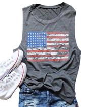 Regata Feminina FAYALEQ com Estampa da Bandeira Americana Cinza Regata Feminina FAYALEQ com Estampa da Bandeira Americana Cinza