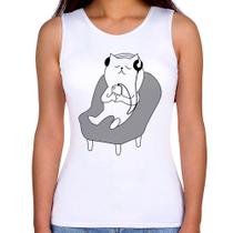 Regata Feminina Gatinho Ouvindo Música - Foca na Moda