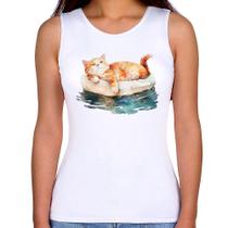 Regata Feminina Gatinho Relaxando na Bóia - Foca na Moda