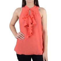 Regata Feminina Lado Avesso Babados Laranja Coral - L12553