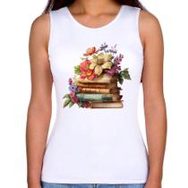 Regata Feminina Livros e Flores Vintage - Foca na Moda