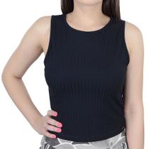 Regata Feminina Lunender Cropped Canelado Preto - 00471 Regata Feminina Lunender Cropped Canelado Preto - 00471