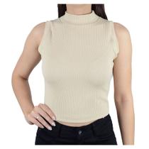 Regata Feminina LZT Cropped Canelada Bege Claro - 2413 Regata Feminina LZT Cropped Canelada Bege Claro - 2413