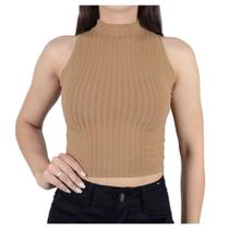 Regata Feminina LZT Cropped Canelado Marrom Baunilha - 8056