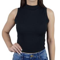 Regata Feminina LZT Cropped Canelado Preto - 2413