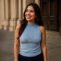 Regata Feminina Modal em Tricot com Gola Alta e Textura Losango