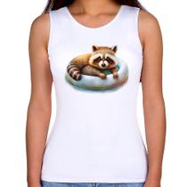 Regata Feminina Panda Vermelho Relaxando Na Piscina - Foca na Moda