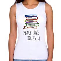 Regata Feminina Peace Love Books - Foca na Moda