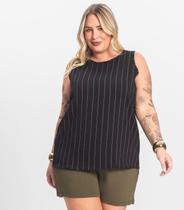 Regata Feminina Plus Size em Visco Secret Glam Preto Regata Feminina Plus Size em Visco Secret Glam Preto