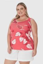 Regata Feminina Plus Size Estampa Folhagem em Viscose Stretch