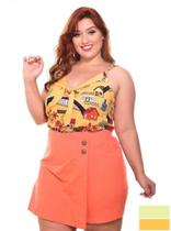 Regata Feminina Plus Size Estampa Tropical
