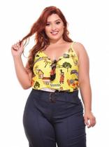 Regata Feminina Plus Size Estampa Tropical