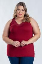 Regata Feminina Plus Size Malha Suedi Detalhe Decote Renda Palito - Serena