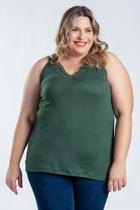 Regata Feminina Plus Size Malha Suedi Detalhe Decote Renda Palito - Serena