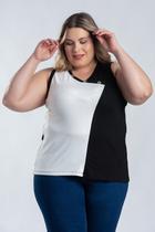 Regata Feminina Plus Size Malha Viscose Detalhe Contrastante e Botões Decote - Serena Regata Feminina Plus Size Malha Viscose Detalhe Contrastante e Botões Decote - Serena