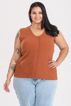 Regata Feminina Plus Size Ribana Marrocos Detalhe Botão - Serena