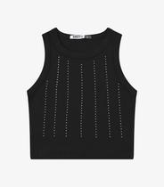 Regata Feminina Ribana Canelada Com Strass Minty Preto