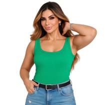 Regata Feminina Ribana Canelada Verde Blusinha Básica Verão