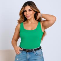 Regata Feminina Ribana Canelada Verde Blusinha Básica Verão
