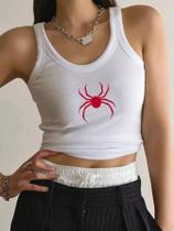 Regata Feminina Sem Mangas Com Estampa De Aranha, Colete Justo De Algodão Canelado Para O Verão,