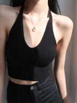 Regata Feminina Sem Mangas Com Gola Halter Canelada Slim Fit Y2K Colete De Malha Com Gola Alta