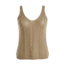 Regata Feminina Tricot Blusa Mulher Alça Larga Bege Brilha