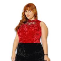 Regata Feminina Veludo Molhado Bordado Decote Plus Size Regata Feminina Veludo Molhado Bordado Decote Plus Size